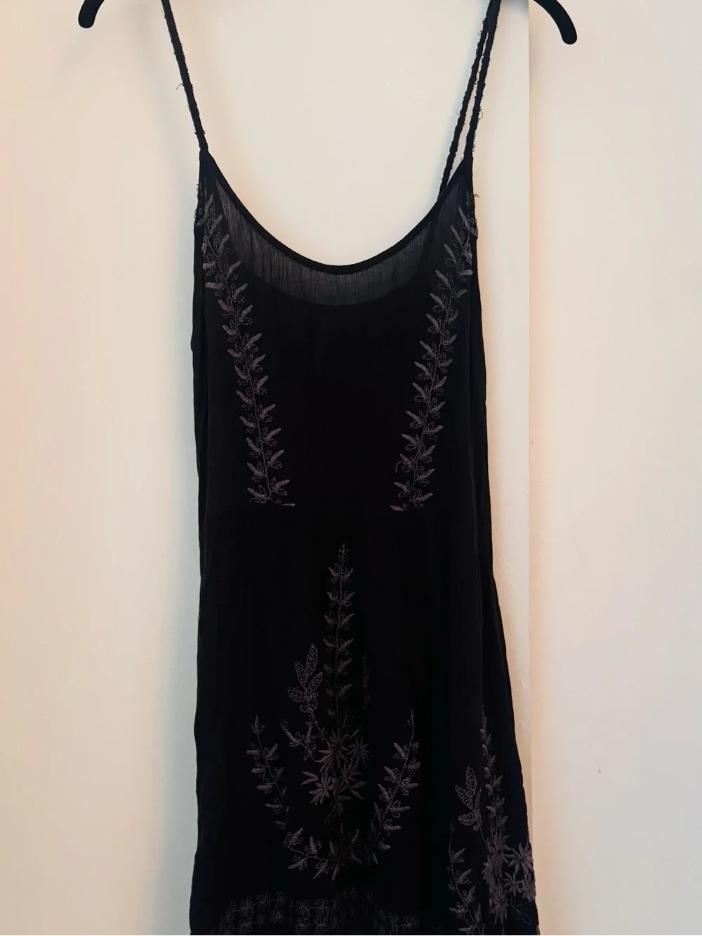 Free People Black Embroidered Asymmetrical Slip Dress - XS